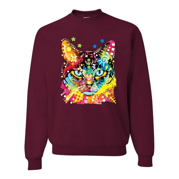 Wild Bobby Dean Russo Colorful Blue Eyes Cat Cat Lover Unisex Crewneck Graphic Sweatshirt, Maroon, Small