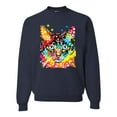 thumbnail image 1 of Wild Bobby Dean Russo Colorful Blue Eyes Cat Cat Lover Unisex Crewneck Graphic Sweatshirt, Navy, Large, 1 of 5