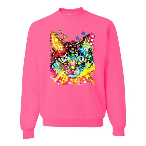 Wild Bobby Dean Russo Colorful Blue Eyes Cat Cat Lover Unisex Crewneck Graphic Sweatshirt, Neon Pink, X-Large