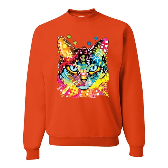 Wild Bobby Dean Russo Colorful Blue Eyes Cat Cat Lover Unisex Crewneck Graphic Sweatshirt, Orange, Large