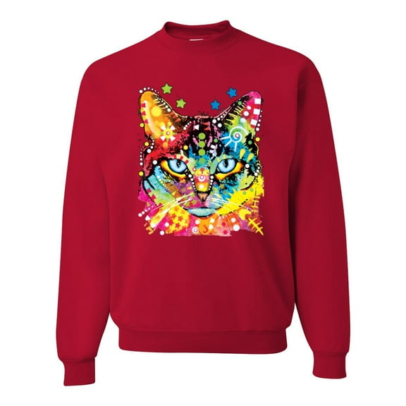 Wild Bobby Dean Russo Colorful Blue Eyes Cat Cat Lover Unisex Crewneck Graphic Sweatshirt, Red, X-Large