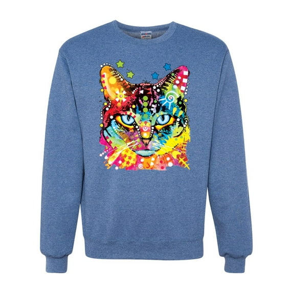 Wild Bobby Dean Russo Colorful Blue Eyes Cat Cat Lover Unisex Crewneck Graphic Sweatshirt, Vintage Heather Blue, XX-Large