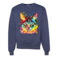 thumbnail image 1 of Wild Bobby Dean Russo Colorful Blue Eyes Cat Cat Lover Unisex Crewneck Graphic Sweatshirt, Vintage Heather Navy, 3X-Large, 1 of 5