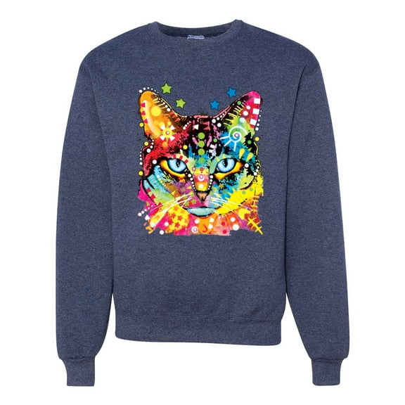 Wild Bobby Dean Russo Colorful Blue Eyes Cat Cat Lover Unisex Crewneck Graphic Sweatshirt, Vintage Heather Navy, 3X-Large