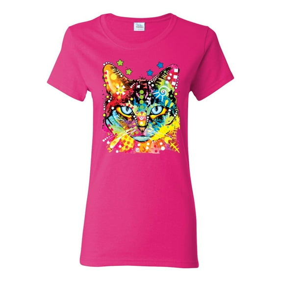 Wild Bobby Dean Russo Colorful Blue Eyes Cat Cat Lover Women Graphic Tee, Fuschia, Medium