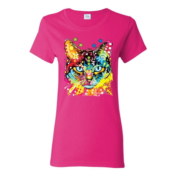 Wild Bobby Dean Russo Colorful Blue Eyes Cat Cat Lover Women Graphic Tee, Fuschia, Small