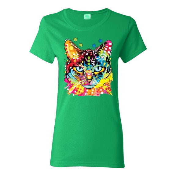 Wild Bobby Dean Russo Colorful Blue Eyes Cat Cat Lover Women Graphic Tee, Kelly, Small