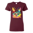 thumbnail image 1 of Wild Bobby Dean Russo Colorful Blue Eyes Cat Cat Lover Women Graphic Tee, Maroon, Small, 1 of 5