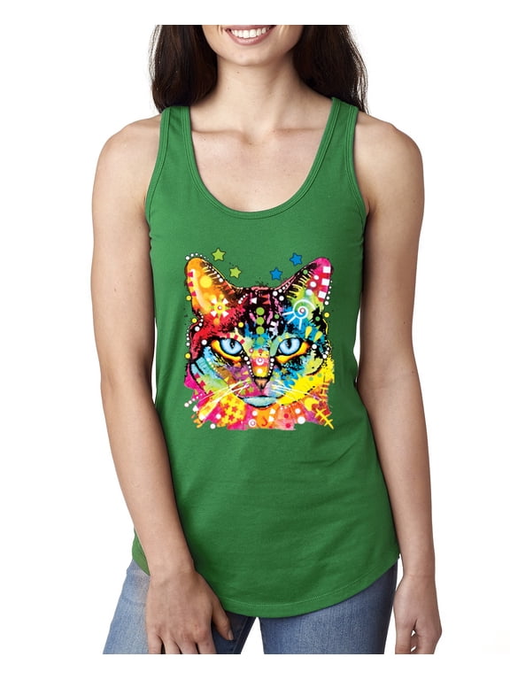 Dean Russo Colorful Blue Eyes Cat Cat Lover Women Racerback Tank Top, Kelly, Large