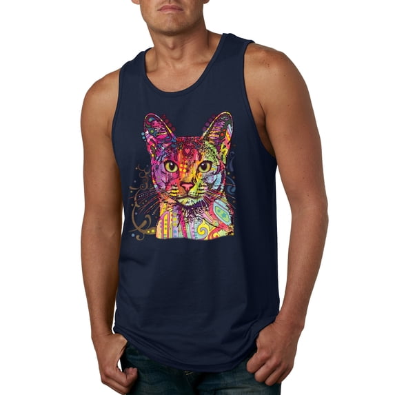 Wild Bobby Dean Russo Colorful Cat Abyssinian Cat Lover Men Graphic Tank Top, Navy, Large