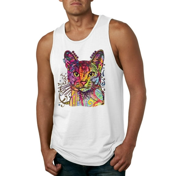 Wild Bobby Dean Russo Colorful Cat Abyssinian Cat Lover Men Graphic Tank Top, White, Medium