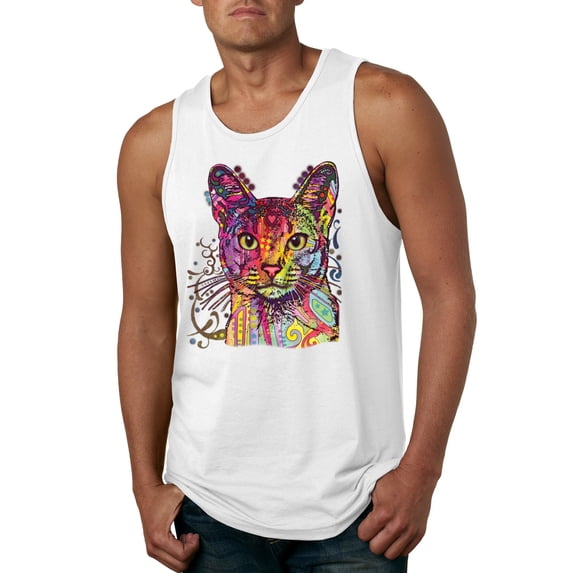 Wild Bobby Dean Russo Colorful Cat Abyssinian Cat Lover Men Graphic Tank Top, White, XX-Large