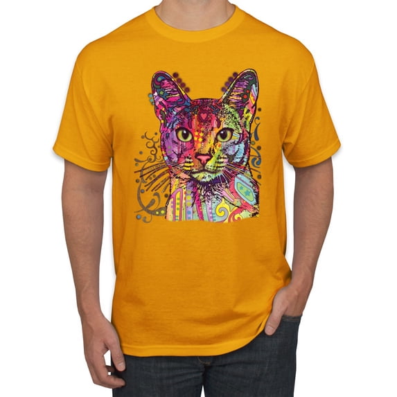Wild Bobby Dean Russo Colorful Cat Abyssinian Cat Lover Men Graphic Tee, Gold, 3X-Large