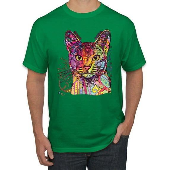 Wild Bobby Dean Russo Colorful Cat Abyssinian Cat Lover Men Graphic Tee, Kelly, XX-Large