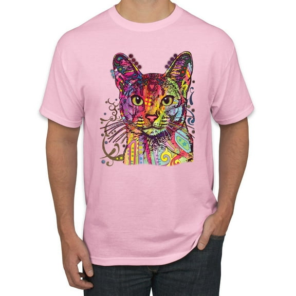 Wild Bobby Dean Russo Colorful Cat Abyssinian Cat Lover Men Graphic Tee, Light Pink, Large