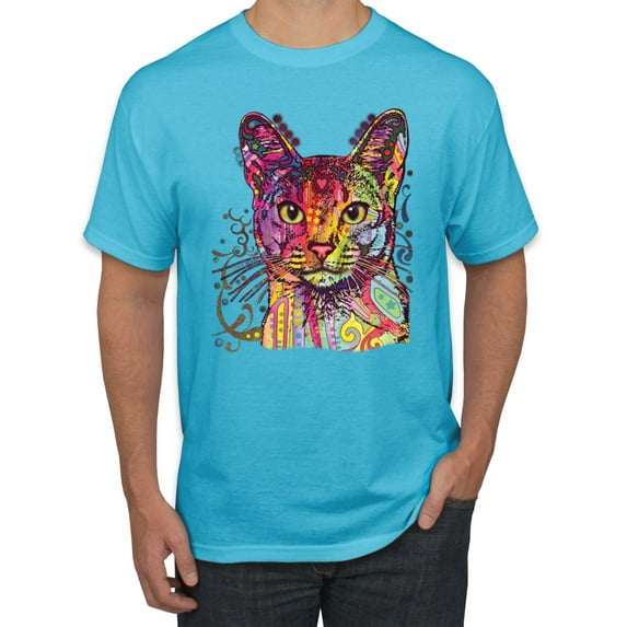 Wild Bobby Dean Russo Colorful Cat Abyssinian Cat Lover Men Graphic Tee, Light Turquoise, XX-Large
