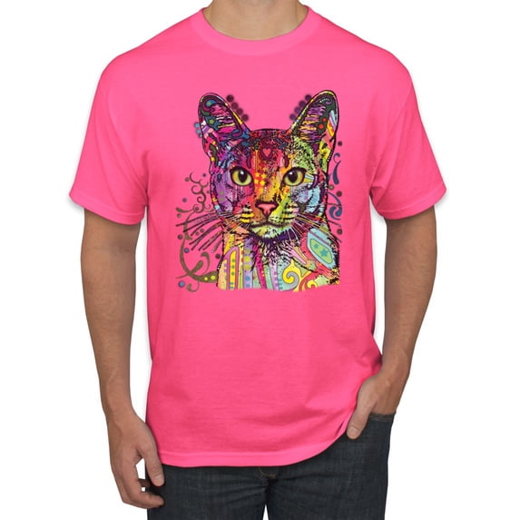 Wild Bobby Dean Russo Colorful Cat Abyssinian Cat Lover Men Graphic Tee, Neon Pink, 4X-Large