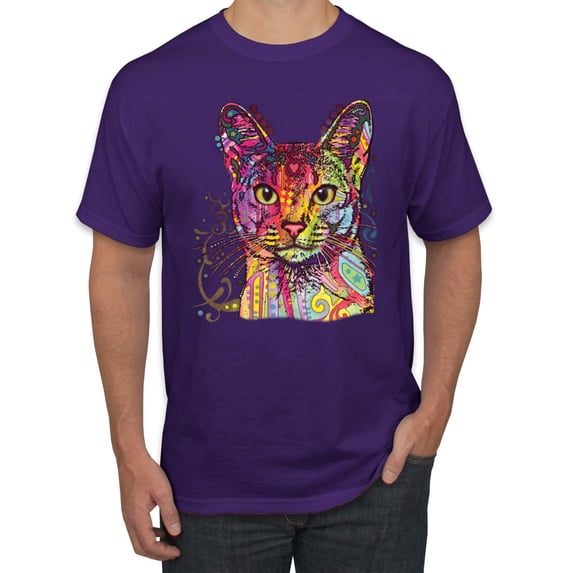 Wild Bobby Dean Russo Colorful Cat Abyssinian Cat Lover Men Graphic Tee, Purple, 4X-Large