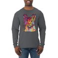 thumbnail image 1 of Wild Bobby Dean Russo Colorful Cat Abyssinian Cat Lover Men Long Sleeve Shirt, Charcoal, X-Large, 1 of 5