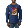 thumbnail image 1 of Wild Bobby Dean Russo Colorful Cat Abyssinian Cat Lover Men Long Sleeve Shirt, Navy, Large, 1 of 5