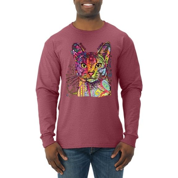 Wild Bobby Dean Russo Colorful Cat Abyssinian Cat Lover Men Long Sleeve Shirt, Vintage Heather Red, Large
