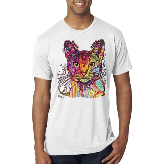 Wild Bobby, Dean Russo Colorful Cat Abyssinian Cat Lover Men Premium Tri Blend Tee, Heather White, X-Large
