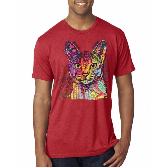 Wild Bobby Dean Russo Colorful Cat Abyssinian Cat Lover Men Premium Tri Blend Tee, Vintage Red, XX-Large