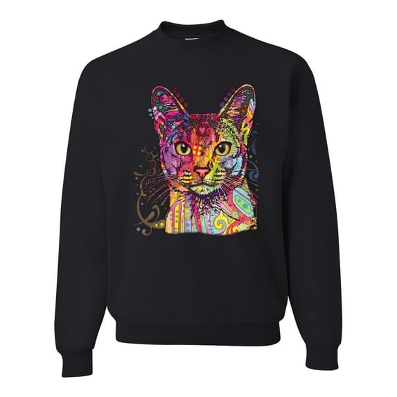 Wild Bobby Dean Russo Colorful Cat Abyssinian Cat Lover Unisex Crewneck Graphic Sweatshirt, Black, Large