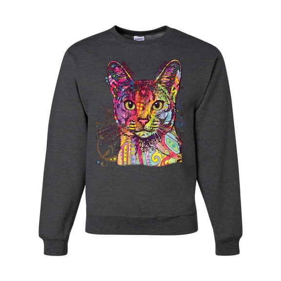 Wild Bobby Dean Russo Colorful Cat Abyssinian Cat Lover Unisex Crewneck Graphic Sweatshirt, Heather Black, Small