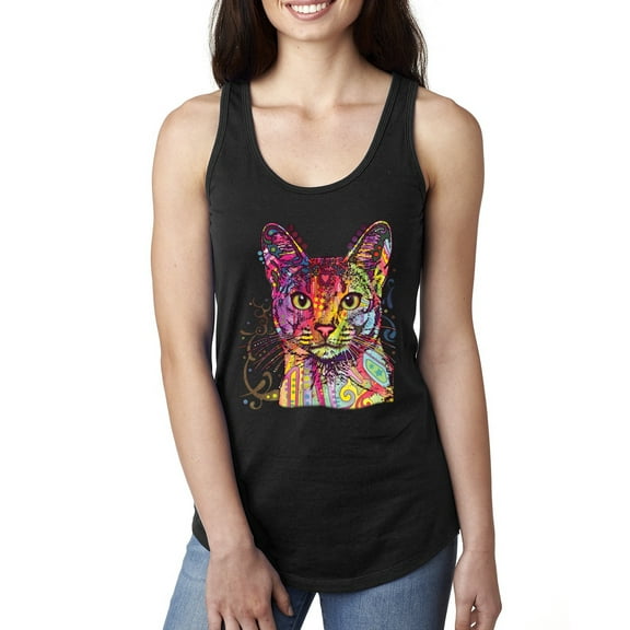 Wild Bobby Dean Russo Colorful Cat Abyssinian Cat Lover Women Racerback Tank Top, Black, Small
