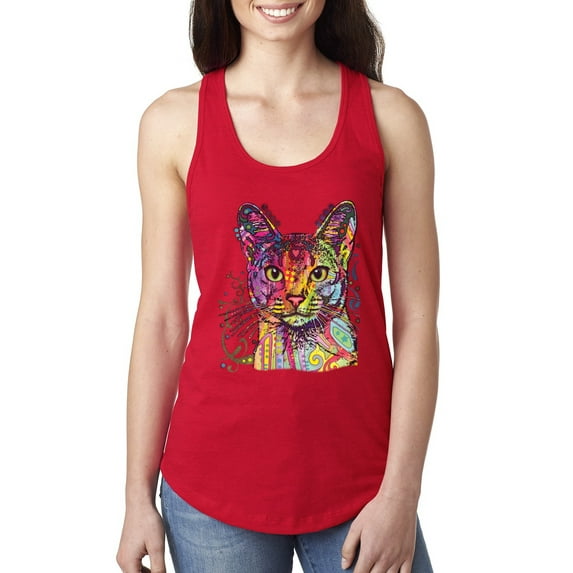 Wild Bobby Dean Russo Colorful Cat Abyssinian Cat Lover Women Racerback Tank Top, Red, Small