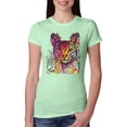 thumbnail image 1 of Wild Bobby Dean Russo Colorful Cat Abyssinian Cat Lover Women Slim Fit Junior Tee, Mint, Medium, 1 of 5