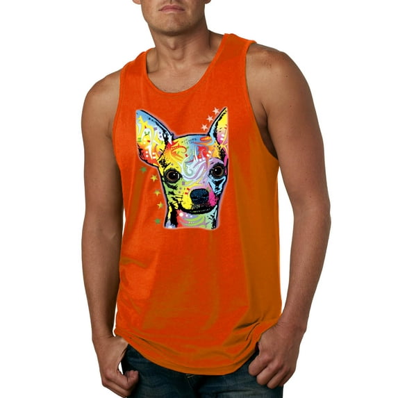 Wild Bobby Dean Russo Colorful Chihuahua Dog Lover Men Graphic Tank Top, Orange, XX-Large