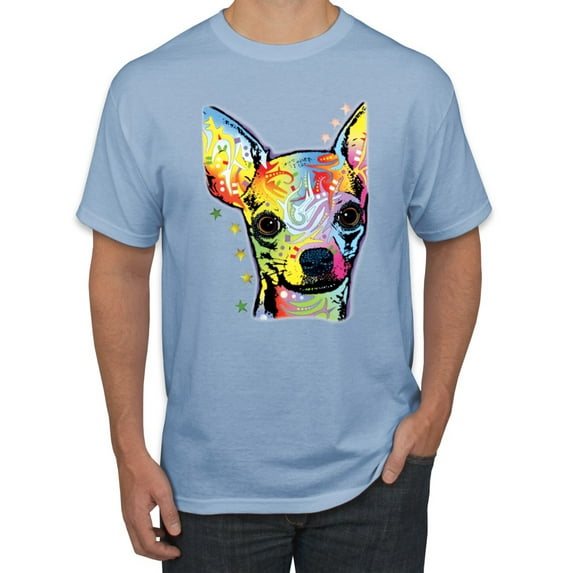 Wild Bobby Dean Russo Colorful Chihuahua Dog Lover Men Graphic Tee, Light Blue, Small