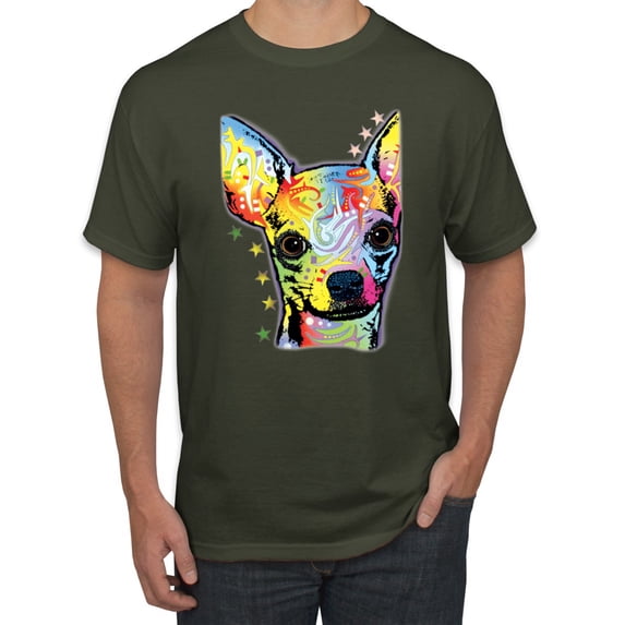 Wild Bobby Dean Russo Colorful Chihuahua Dog Lover Men Graphic Tee, Military Green, XX-Large