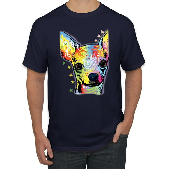 Wild Bobby Dean Russo Colorful Chihuahua Dog Lover Men Graphic Tee, Navy, XX-Large