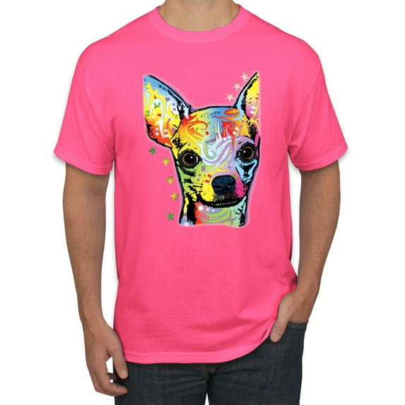 Wild Bobby Dean Russo Colorful Chihuahua Dog Lover Men Graphic Tee, Neon Pink, 4X-Large