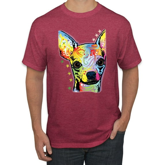 Wild Bobby Dean Russo Colorful Chihuahua Dog Lover Men Graphic Tee, Vintage Heather Red, Small
