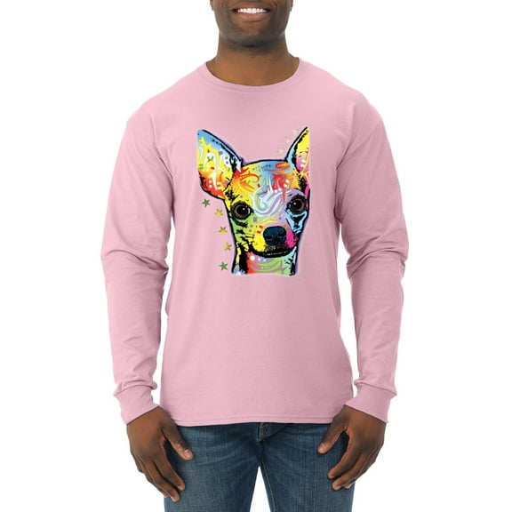 Wild Bobby Dean Russo Colorful Chihuahua Dog Lover Men Long Sleeve Shirt, Light Pink, Medium