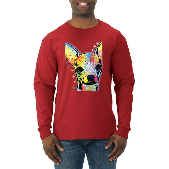 Wild Bobby Dean Russo Colorful Chihuahua Dog Lover Men Long Sleeve Shirt, Red, Large