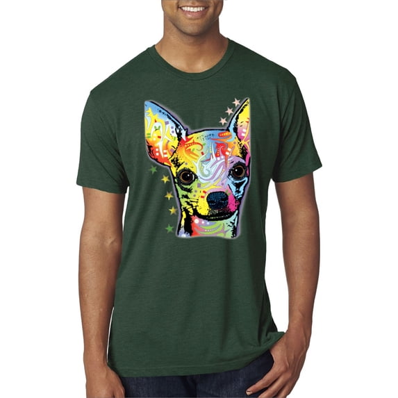 Wild Bobby Dean Russo Colorful Chihuahua Dog Lover Men Premium Tri Blend Tee, Forest Green, Medium