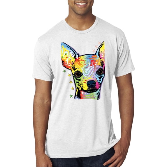 Wild Bobby, Dean Russo Colorful Chihuahua Dog Lover Men Premium Tri Blend Tee, Heather White, Large