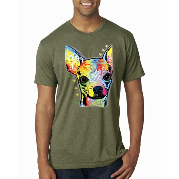 Wild Bobby Dean Russo Colorful Chihuahua Dog Lover Men Premium Tri Blend Tee, Military Green, Large