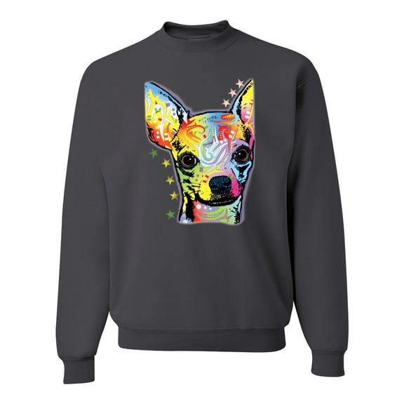 Wild Bobby Dean Russo Colorful Chihuahua Dog Lover Unisex Crewneck Graphic Sweatshirt, Charcoal, X-Large