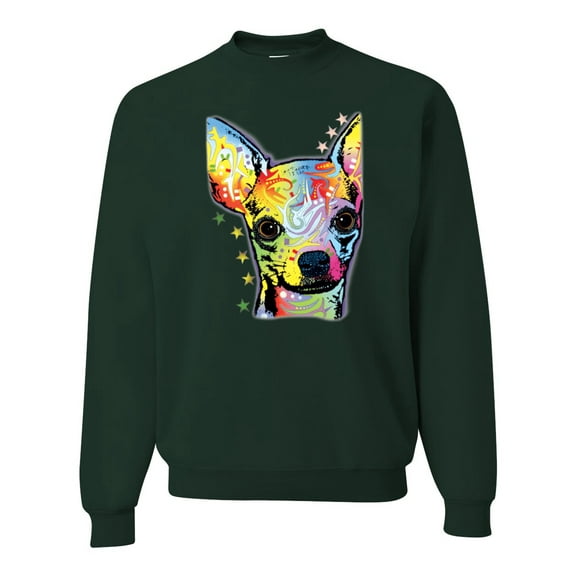 Wild Bobby Dean Russo Colorful Chihuahua Dog Lover Unisex Crewneck Graphic Sweatshirt, Forest Green, X-Large