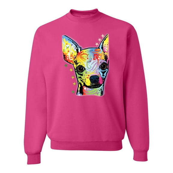 Wild Bobby Dean Russo Colorful Chihuahua Dog Lover Unisex Crewneck Graphic Sweatshirt, Fuschia, Large