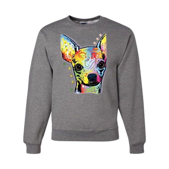 Wild Bobby Dean Russo Colorful Chihuahua Dog Lover Unisex Crewneck Graphic Sweatshirt, Heather Grey, XX-Large