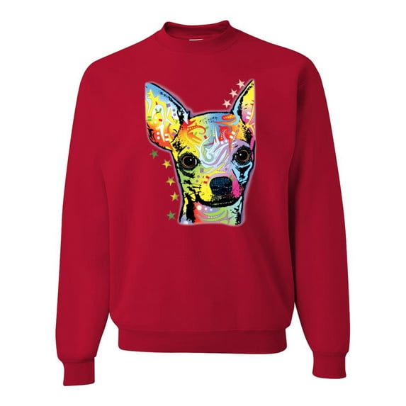 Wild Bobby Dean Russo Colorful Chihuahua Dog Lover Unisex Crewneck Graphic Sweatshirt, Red, 5X-Large