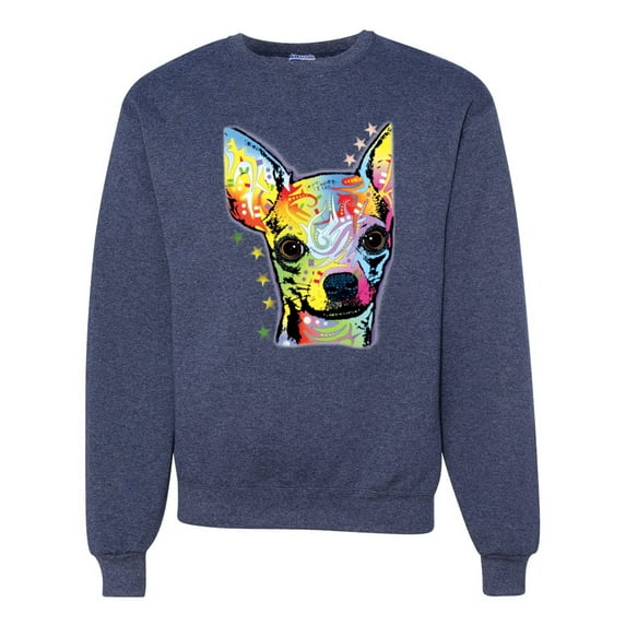 Wild Bobby Dean Russo Colorful Chihuahua Dog Lover Unisex Crewneck Graphic Sweatshirt, Vintage Heather Navy, 3X-Large