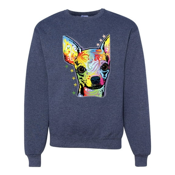 Wild Bobby Dean Russo Colorful Chihuahua Dog Lover Unisex Crewneck Graphic Sweatshirt, Vintage Heather Navy, XX-Large